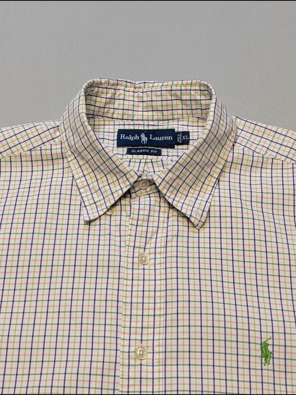 Ralph Lauren Mens XL Blue Green Plaid Short-Sleeve Classic Fit Flawed